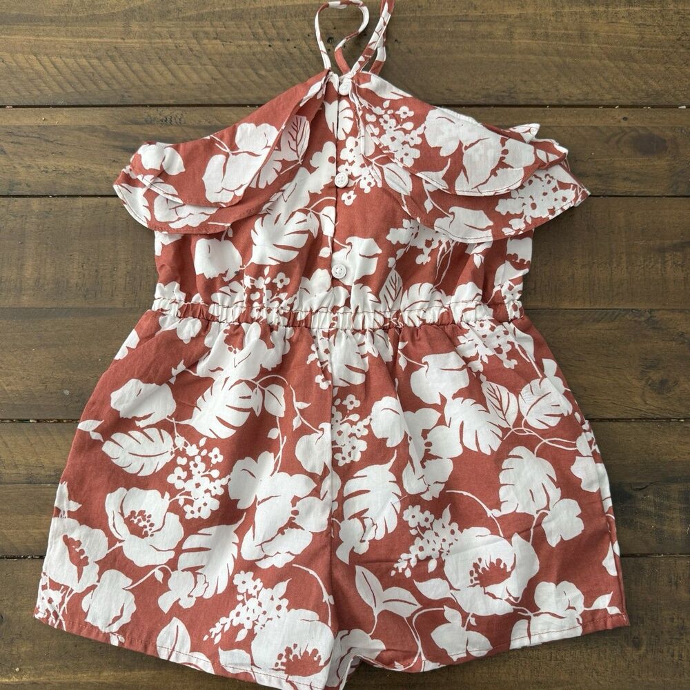 Janie and Jack Floral Print Halter Shorts Romper With Ruffles And Pockets Size 3 - Picture 3 of 8
